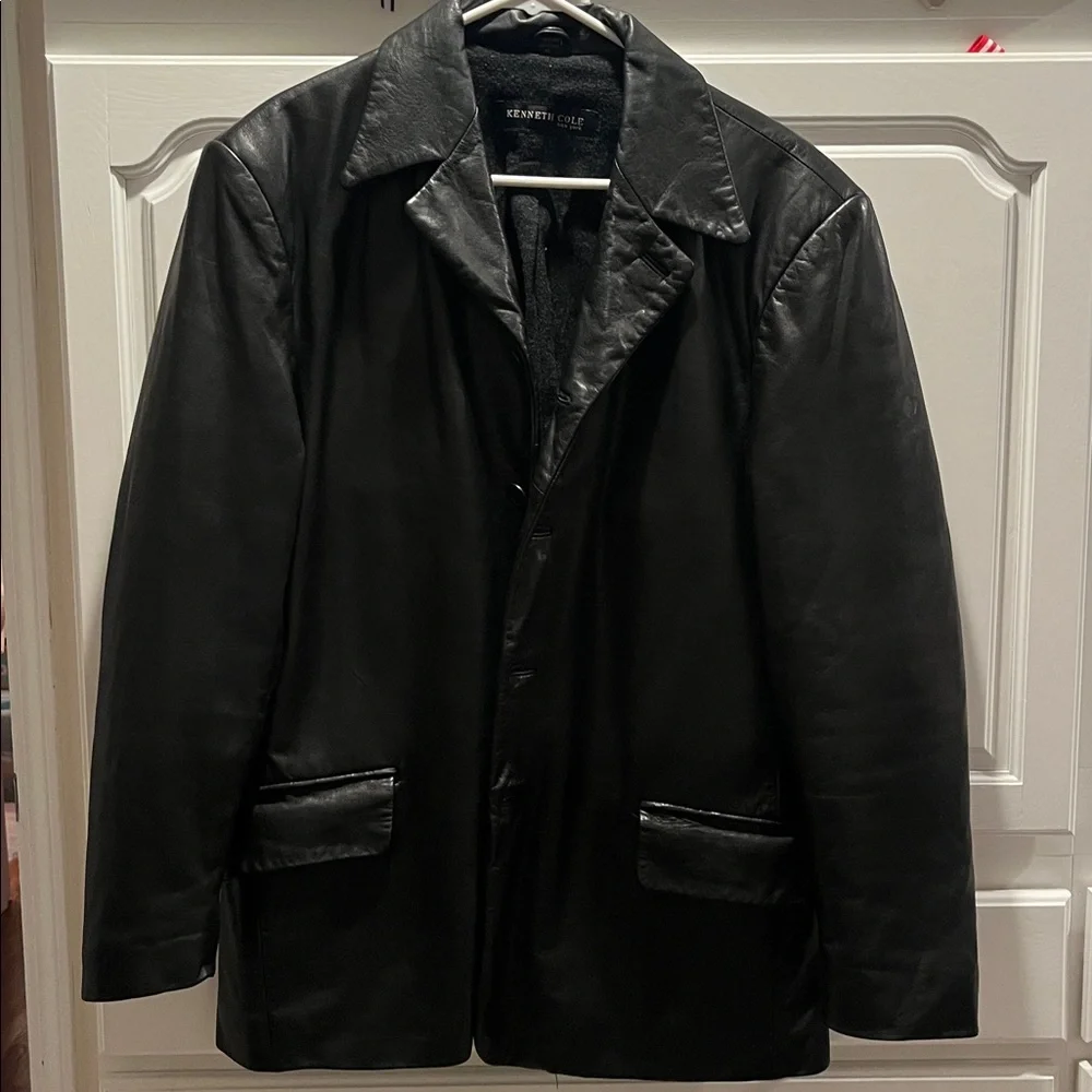 Kenneth Cole New York Black Leather Coat